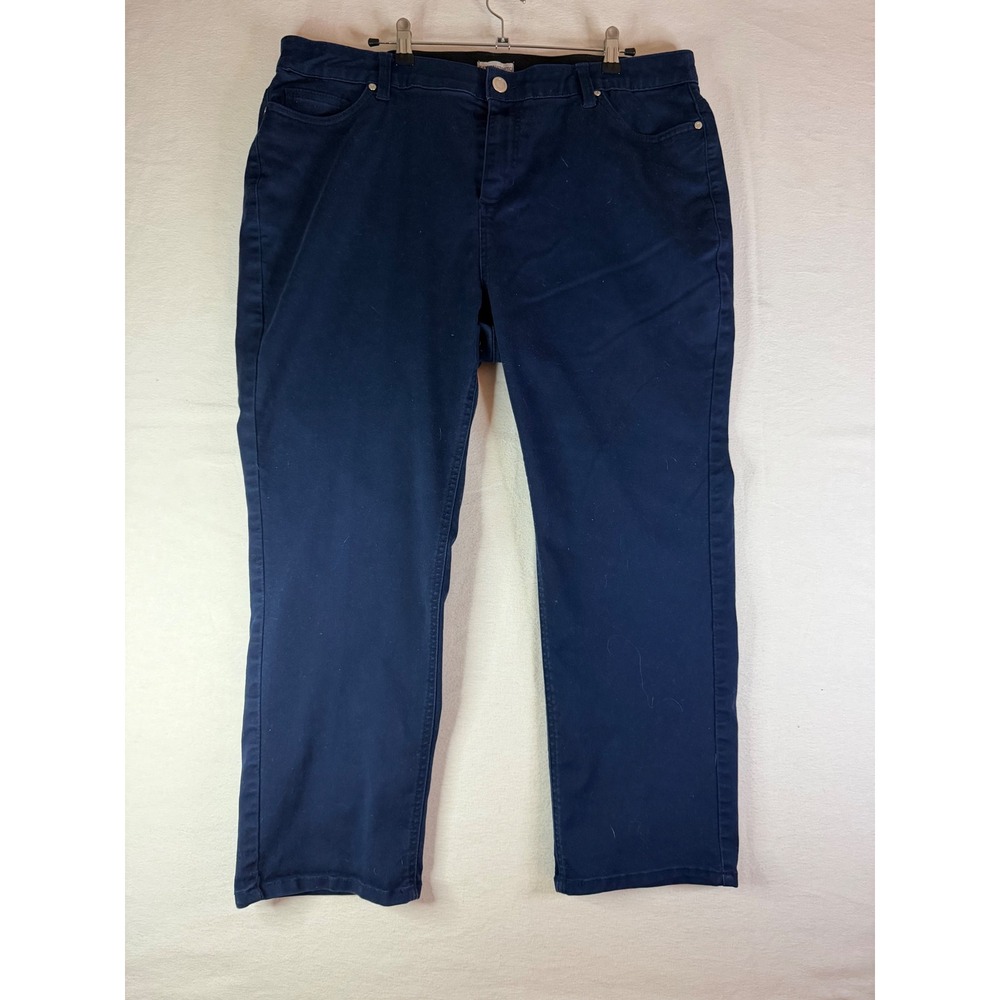 Catherines Sateen Stretch Pants Navy Blue Straight Leg Petite Plus 20WP